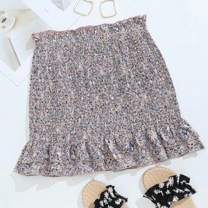 smocked floral ruffle skirt